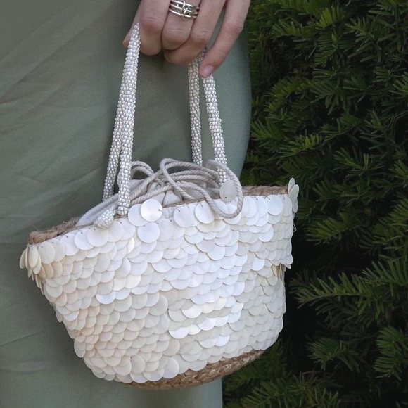 Zara Handbags - Zara Sequin Mini Basket Bag White